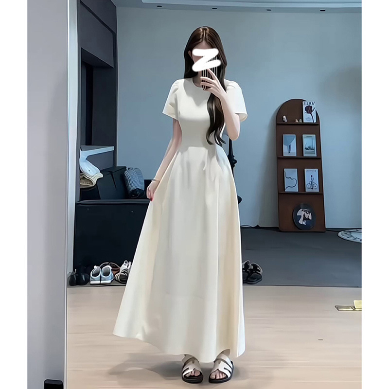 白色连衣裙子女夏季2025新款茶歇法式气质高级感收腰显瘦礼服长裙