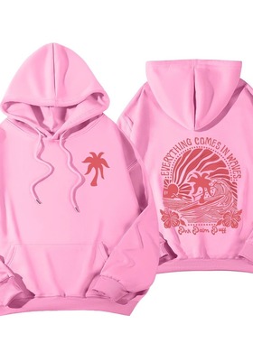 2025新版 欧码女士落肩袖螺纹Chasing Sunsets品牌卫衣连帽衫印花