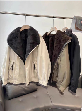 2025海宁新款皮毛一体皮草外套女韩国双面穿派克服冬季毛毛外套女