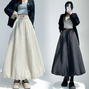 a字裙子 杏色夹棉花苞半身裙女秋冬加厚高腰显瘦中长款 TAKEOFF