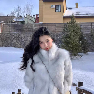 行业口碑『Saga千金』澳洲高端环保皮草狐狸腹毛立领皮草外套女新