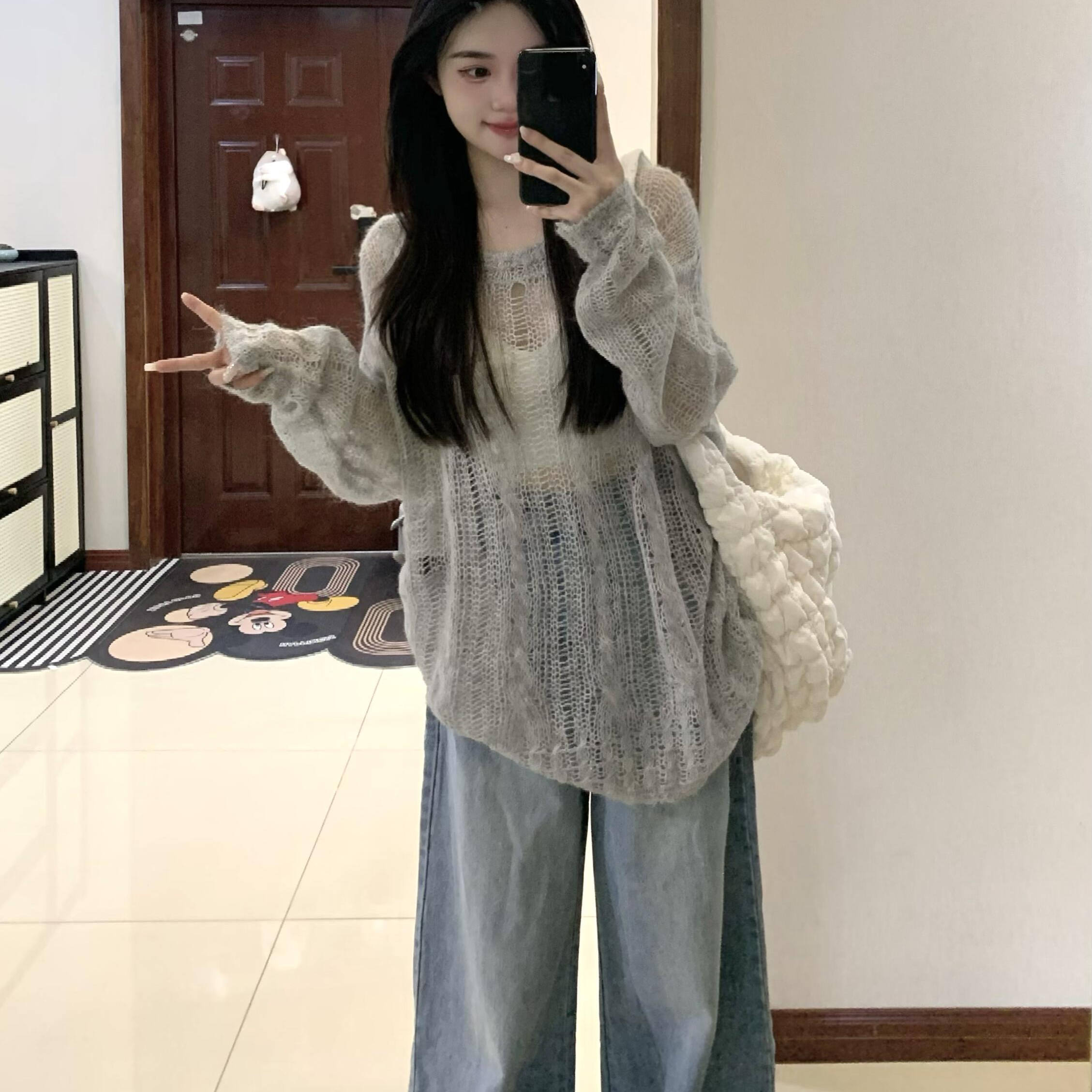 套头镂空设计感针织罩衫设计感防晒连帽上衣女透气薄款长袖毛衣夏