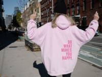American retro laid-back print pure English fleece heavy pink hooded sweatshirt for women, loose and casual European and American hoodie thumbnail 5