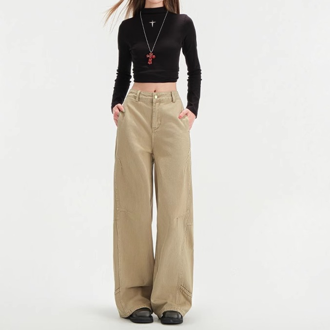 百搭显瘦卡其色工装裤子