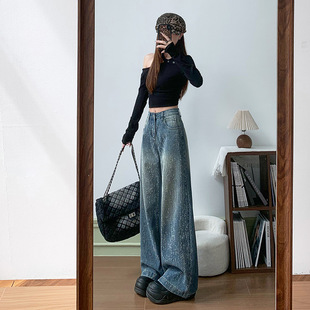 TAKE OFF // 【银河碎钻】6w颗矿灰钻石重工牛仔裤女宽松直筒长裤