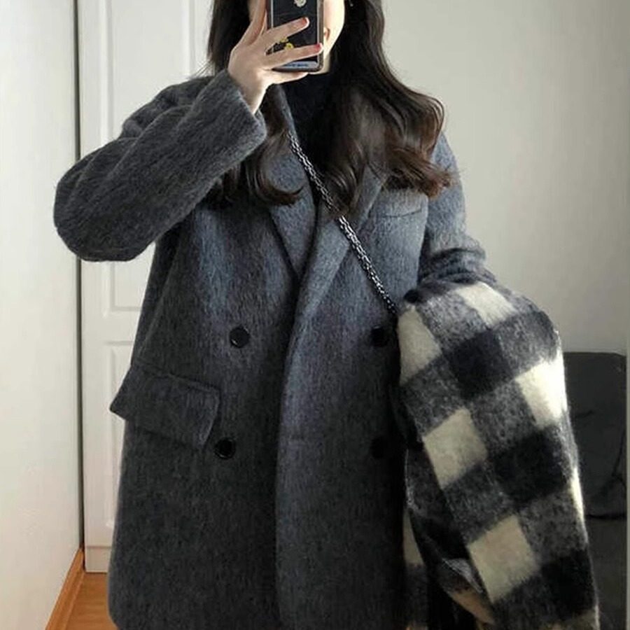 灰色西装大衣女高级感2025秋冬季新款加厚呢子小个子短款毛呢外套