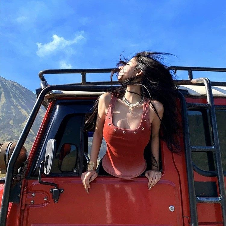 红色渐变工字吊带背心女美式复古纯欲甜辣妹修身内搭外穿无袖上衣