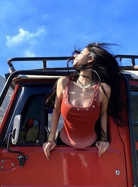 红色渐变工字吊带背心女美式复古纯欲甜辣妹修身内搭外穿无袖上衣