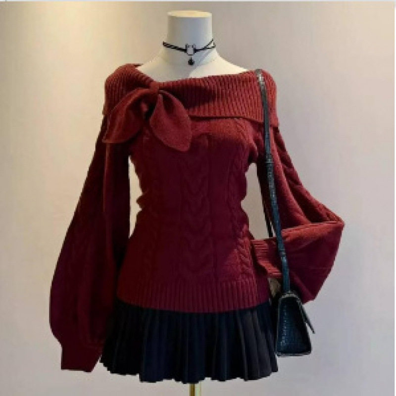 TAKE 秋冬古早vintage兔耳结毛衣学院风设计感收腰套头针织衫上衣