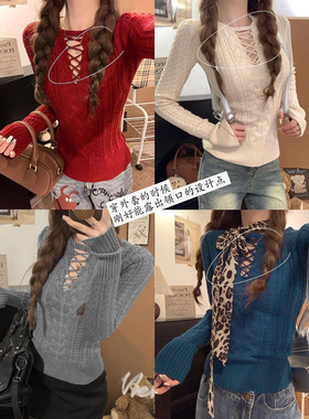 [TAKE OFF]复古设计感收腰显瘦打底毛衣女修身内搭针织叠穿上衣冬