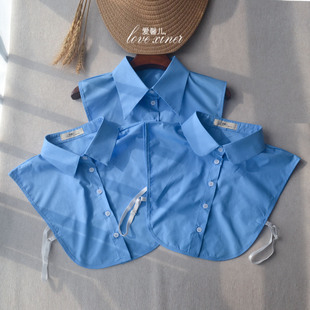 小众设计高品质假衬衫 爱馨儿 克莱因蓝光面纯棉假领2025春秋新款