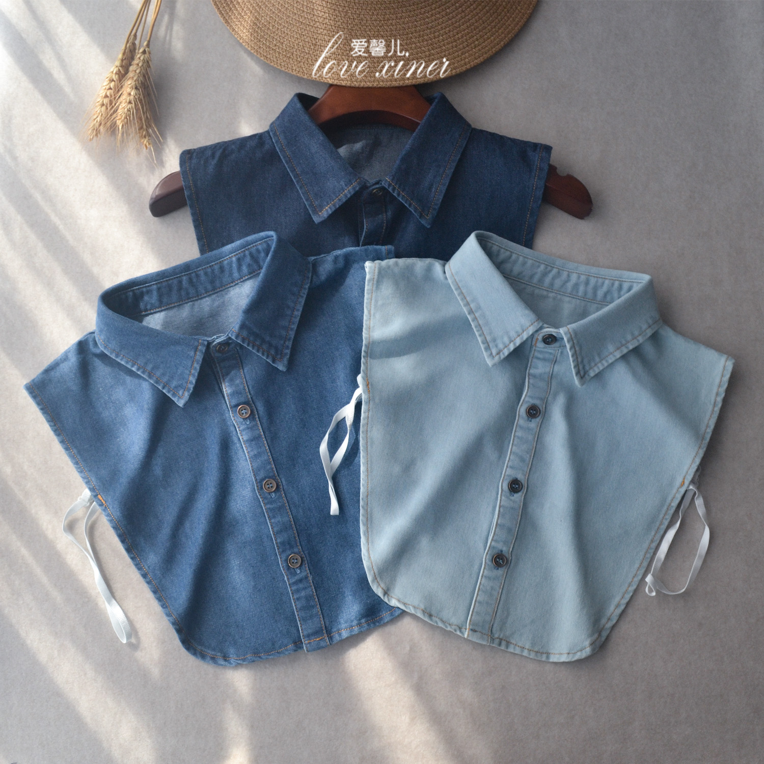 水磨水洗纯棉牛仔假领子秋冬新款韩版假衬衫领女士领口装饰领内搭