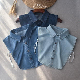 领女士领口装 假衬衫 饰领内搭 韩版 水磨水洗纯棉牛仔假领子秋冬新款