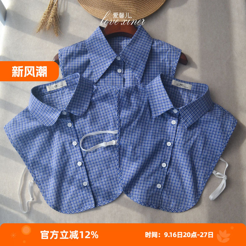 100%棉蓝格子假衬衫小众设计图片