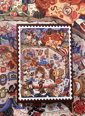 TKX《爱丽丝的噩梦》背提示丝绒成人版拼图1000片益智解压蓝卡纸