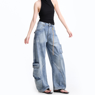 美式复古校园重工牛仔裤