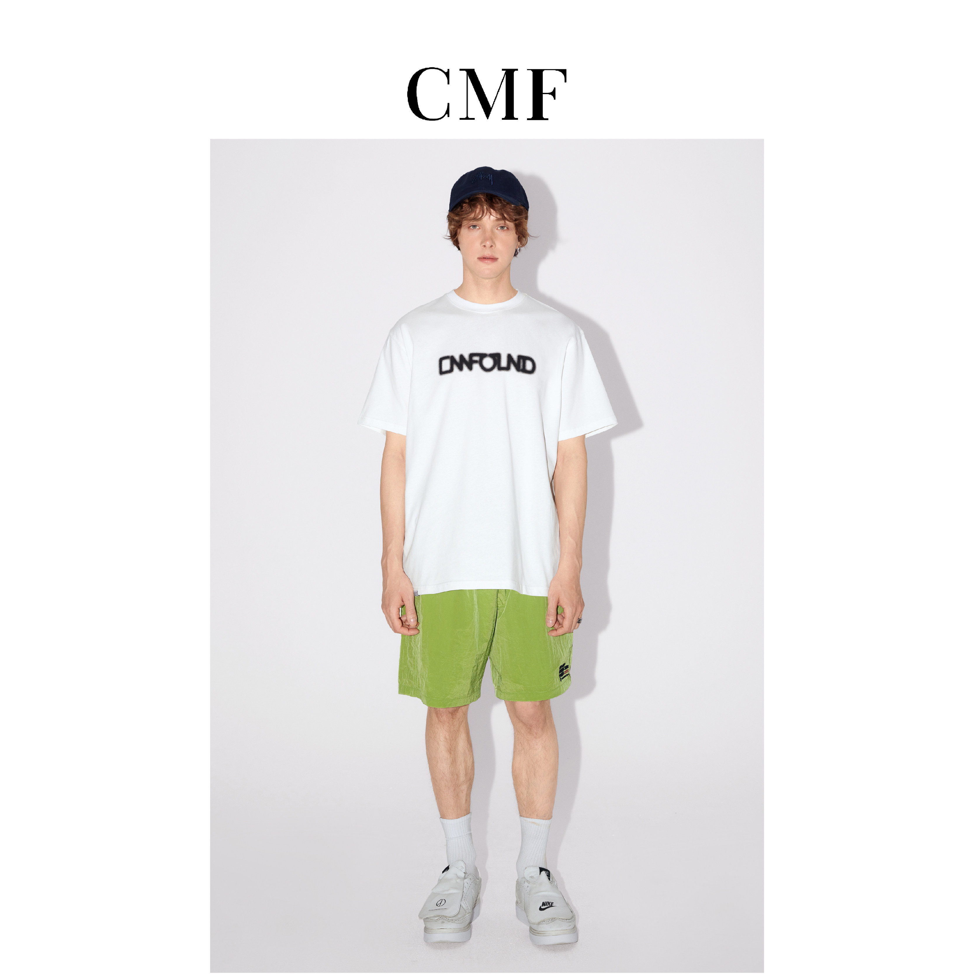 cmf夏季美式街头休闲风撞色噪点丝网印花圆领短袖t恤男士上衣