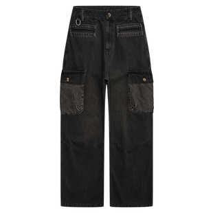 CMF重工复古渐变牛仔裤男宽松春秋新款拼接多口袋工装裤微喇长裤