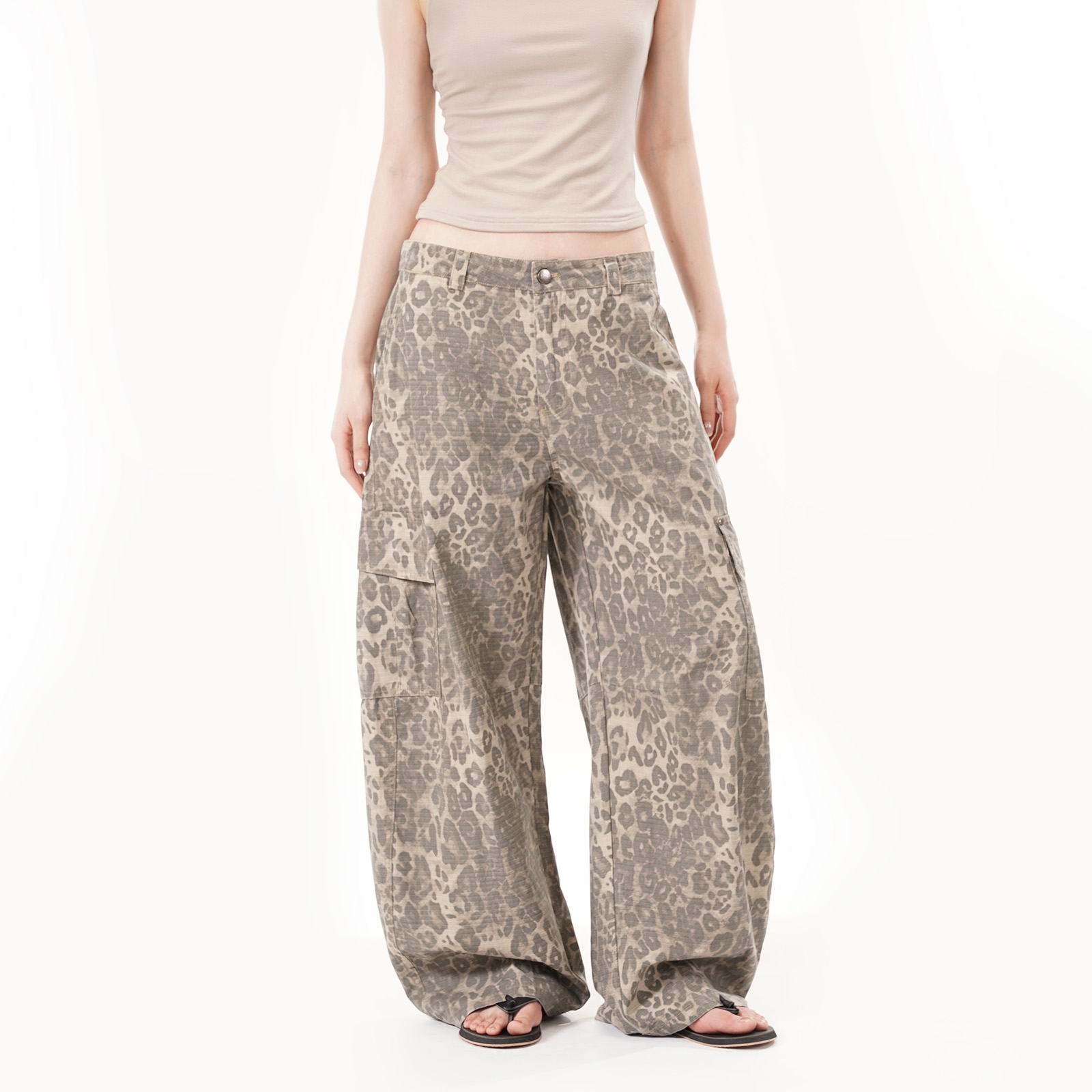 小众设计街头豹纹工装香蕉裤