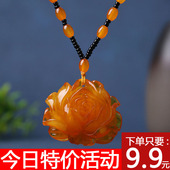 复古风花朵老蜜蜡吊坠大气琥珀貔貅长款 男女百搭高档毛衣链配饰