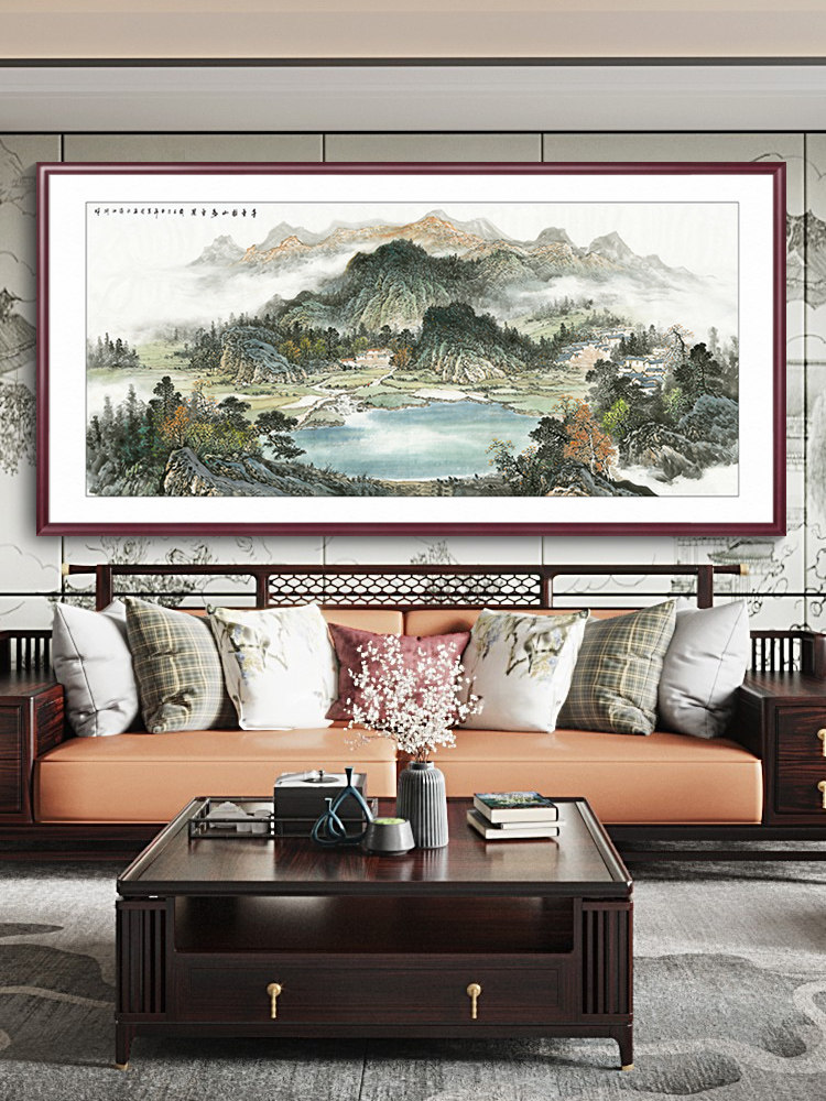 新中式客厅挂画沙发背景墙装饰画聚宝盆山水画办公室壁画中式国画