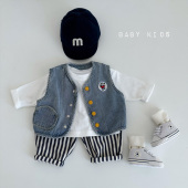 ins春装 男女宝宝水洗牛仔马甲婴幼儿童潮范百搭外出马夹外套坎肩