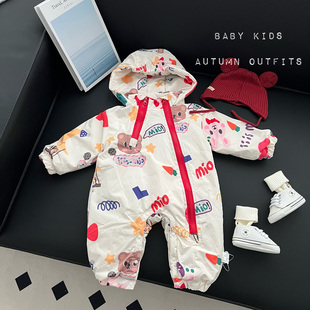 婴儿秋冬装连体衣男女宝宝拉链连帽外出服冲锋衣夹棉冬季爬服外套