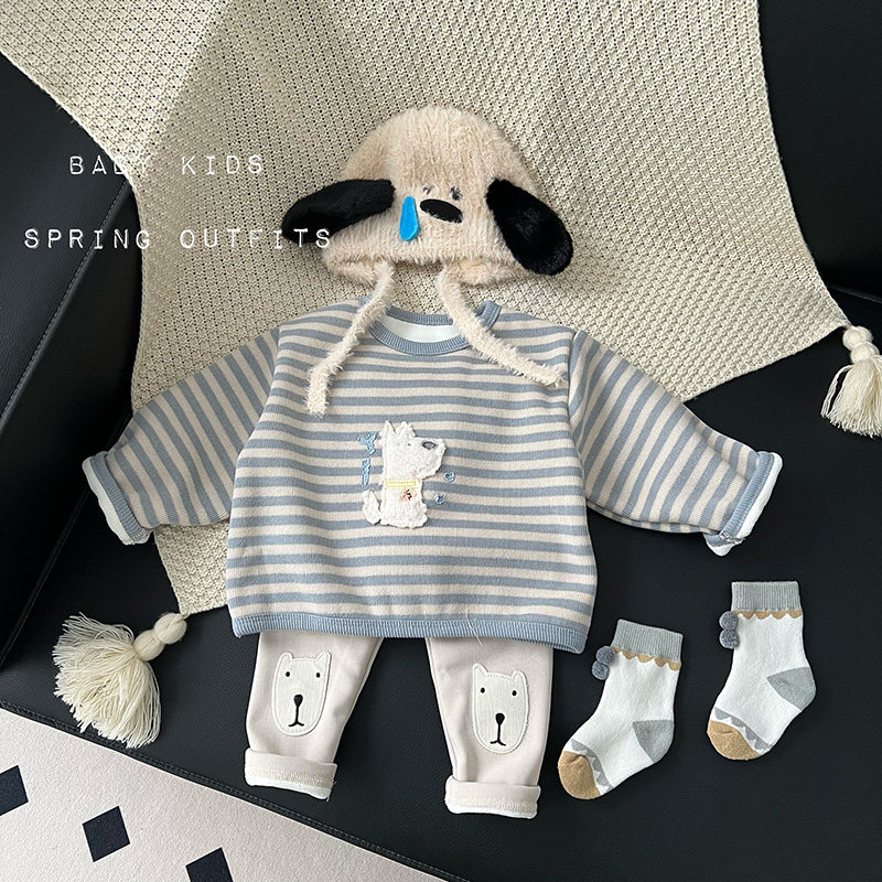 INS男女宝宝超萌可爱加绒卫衣打底裤套装婴幼儿童条纹加厚T恤裤子,童装/婴儿装/亲子装,套装,淘宝优惠券,粉丝福利购,淘宝优惠卷