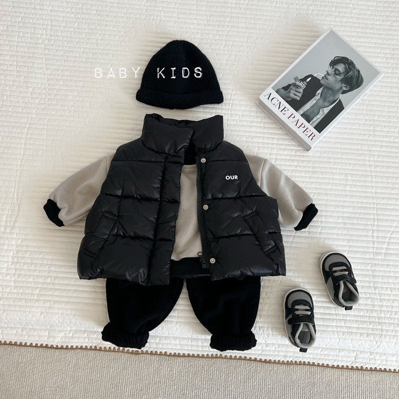 男女宝宝韩版冬季加厚马甲婴幼儿童潮范外出洋气加棉保暖黑色坎肩