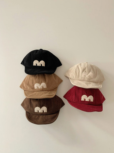 ins秋冬男女宝宝百搭灯芯绒M字鸭舌帽婴幼儿外出百搭遮阳棒球帽子