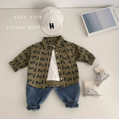 外套男宝宝外出时髦休闲上衣 男童满印字母潮范长袖 婴幼儿秋装 衬衫