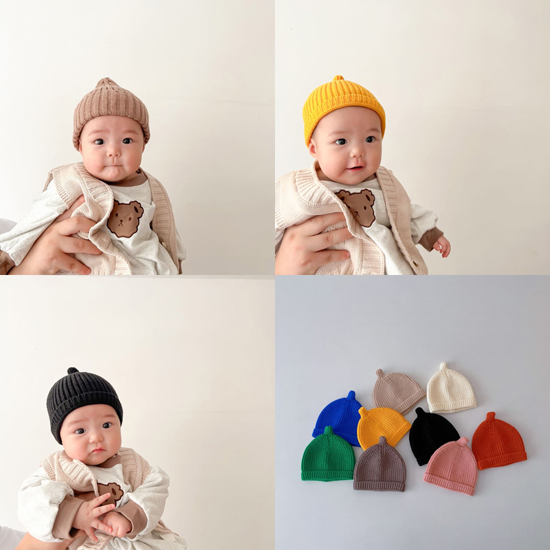ins糖果色婴幼儿可爱奶嘴针织帽子秋冬新款男女宝宝瓜皮帽毛线帽