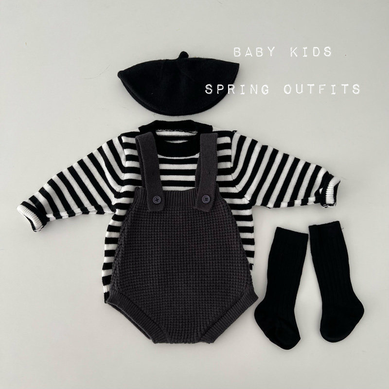INS春秋男女宝宝条纹针织衫+背带包屁短裤套装婴幼儿外出服两件套,童装/婴儿装/亲子装,裤子,淘宝优惠券,粉丝福利购,淘宝优惠卷