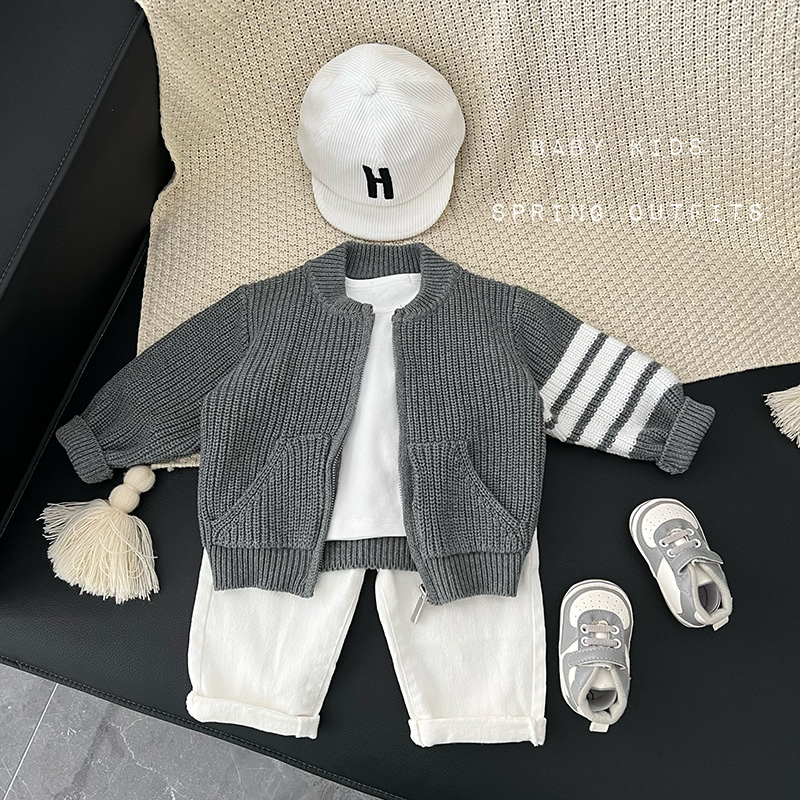 男宝宝秋冬帅气针织外套婴幼儿棒球服毛线衣服小童外出夹克衫开衫