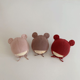 ins风男女宝宝秋冬季 20个月针织耳朵护耳保暖帽 毛线帽子婴幼儿6