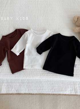 2026春秋款男女宝宝百搭纯色t恤婴幼儿圆领长袖套头棉质打底衫潮