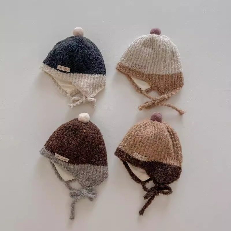 ins秋冬男女宝宝护耳针织帽婴幼儿童外出系带保暖撞色毛线帽子潮,童装/婴儿装/亲子装,帽子,淘宝优惠券,粉丝福利购,淘宝优惠卷