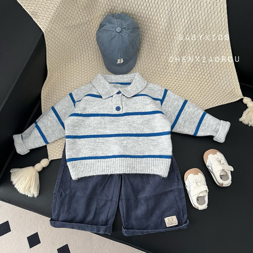男宝宝秋冬装衣服婴幼儿童冬装翻领套头针织上衣小童P0LO领毛衣潮