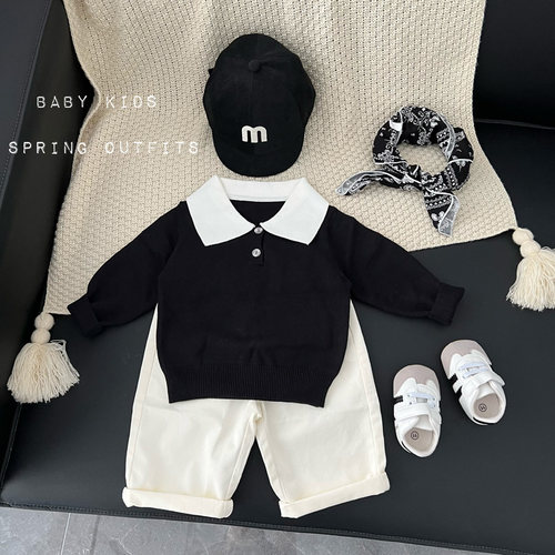 ins风男宝宝秋冬韩版针织上衣婴幼儿百天周岁帅气衣服外出POLO衫