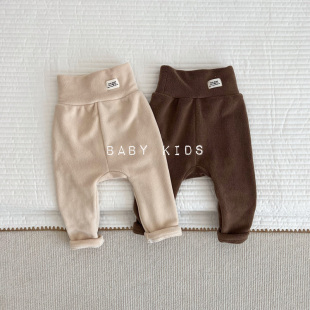 婴幼儿童一体绒高腰大PP外穿长裤 ins男女宝宝冬季 加绒弹力打底裤