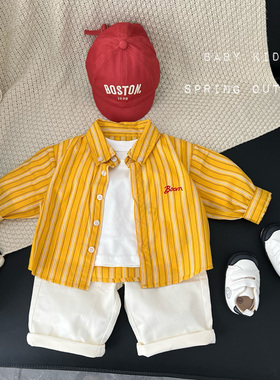 男童长袖衬衫春秋婴幼儿衣服女童宝宝衬衣儿童上衣秋装黄色外出服
