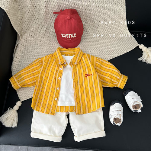 男童长袖衬衫春秋婴幼儿衣服女童宝宝衬衣儿童上衣秋装黄色外出服