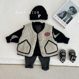 婴幼儿童加棉撞色马甲男女宝宝宽松洋气夹棉坎肩马夹 ins秋冬韩版