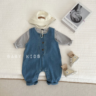 男女宝宝牛仔背带裤 童装 连体衣婴幼儿童外出哈衣爬服 韩版 ins春装