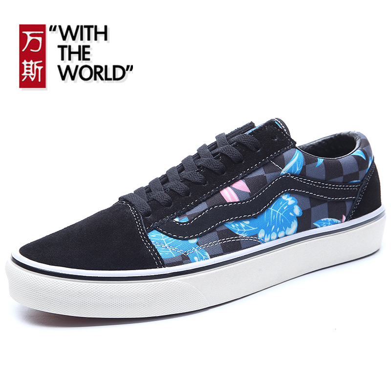 万斯正品女鞋透气蓝花帆布鞋男鞋(用1元券)