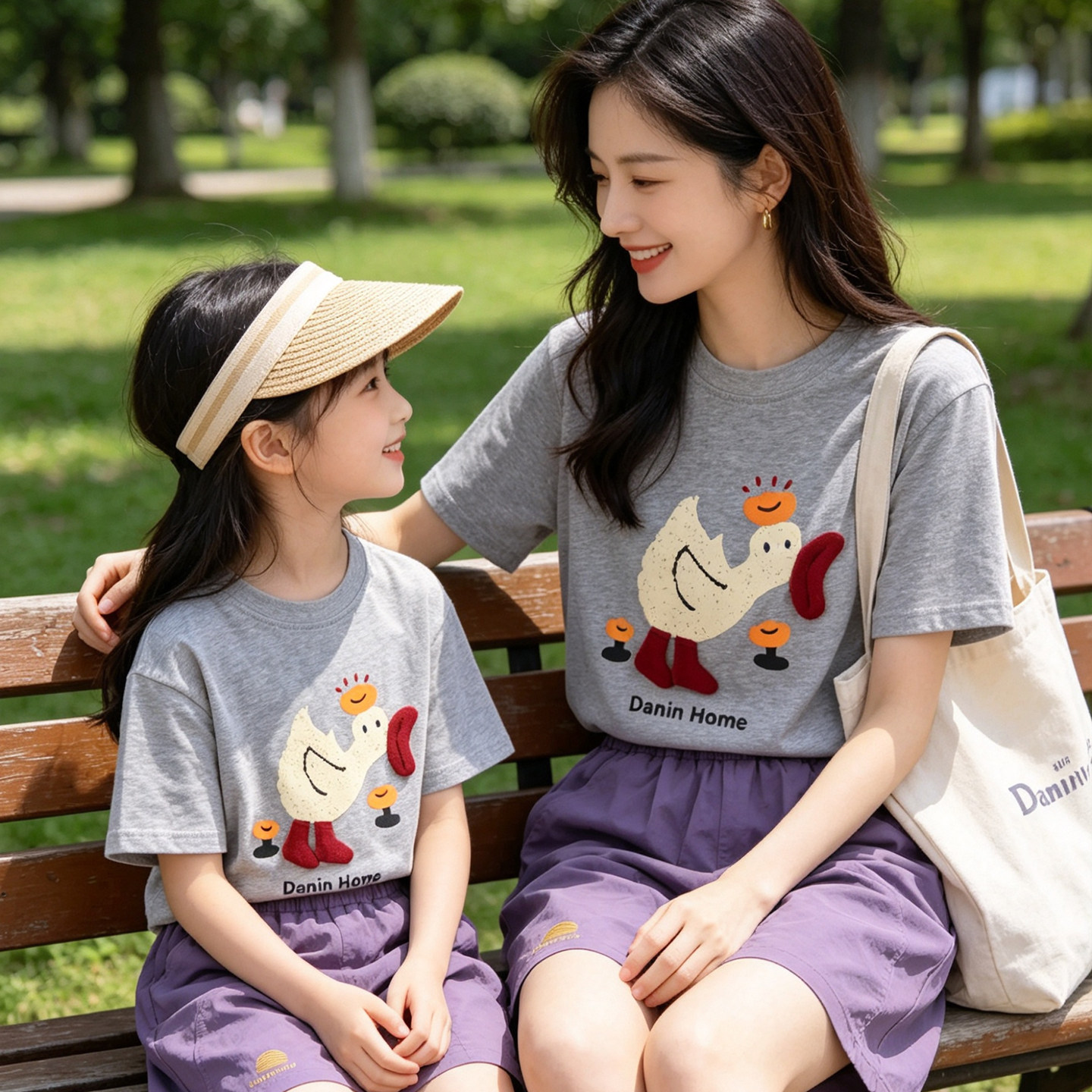 亲子装夏装一家三四口韩系ins母子母女装立体小鸭子宽松短袖T恤潮