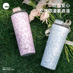 AKS豹纹保温杯学生高颜值316L不锈钢水杯女随行咖啡杯大容量杯子