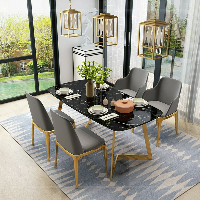 北欧大理石小户型餐桌 餐厅餐桌椅长方形现代简约4人餐桌椅组合