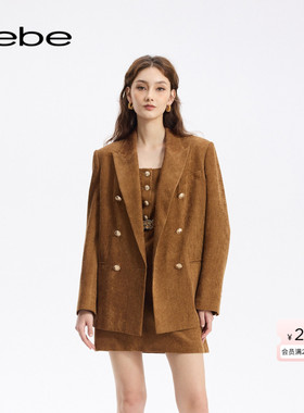 bebe秋季女士翻驳领灯芯绒宽松阔肩外套340104