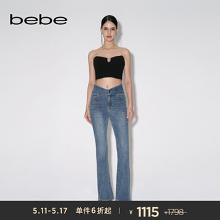bebe秋冬系列女士V型高腰修身 311005 直筒牛仔裤 设计感长款